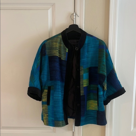 Vintage Corduroy Cardigan Jacket with Blue and Green shades and Pockets - Picture 3 of 17